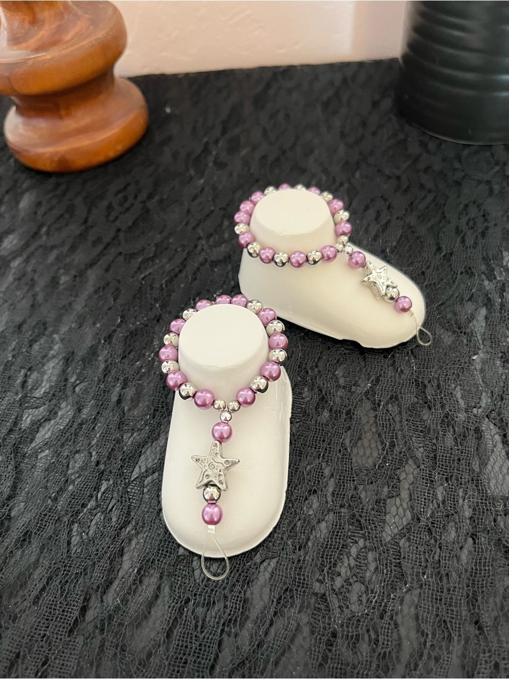 Pink Pearl Baby Sandal Foot Jewelry Pair with Star Charm